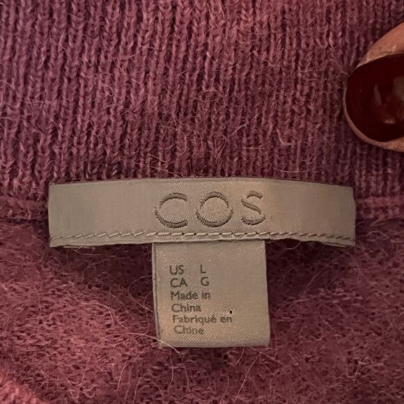 COS Women's Purple Wool Alpaca Blend V-Neck Long Sleeve Sweater Size Large - Picture 3 of 9